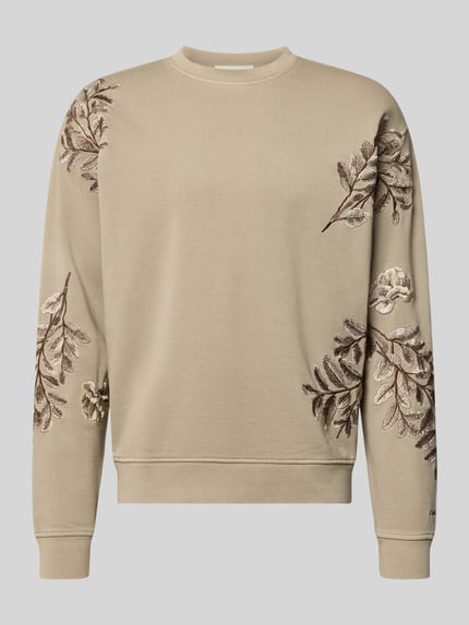 Produktfoto, Regular Fit sweatshirt model 'Kario' van Drykorn, puur katoen, all-over bloemenmotief stitching, ronde hals, elastisch, heren