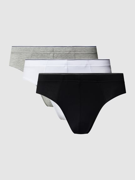 Produktfoto, Slip mit elastischem Bund im 3er-Pack von MCNEAL in Schwarz, Weiß und Grau, körpernaher Schnitt, Baumwoll-Elasthan-Mix.