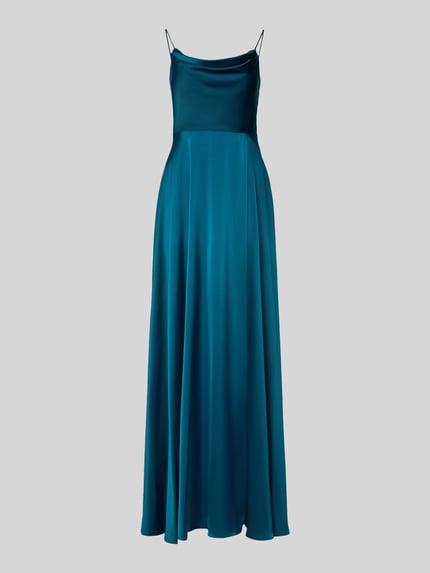 Produktfoto, Abendkleid mit Wasserfall-Ausschnitt von Jake*s Cocktail in sattem Blau, glatter Material-Mix mit Stretch, taillierter Schnitt