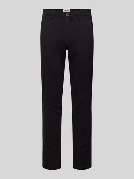 Productfoto, Slim Fit Hose mit Gesäßtaschen Modell 'MARCO' van Jack & Jones in zwart, katoen-elastaan mix, vooraanzicht, slim fit.