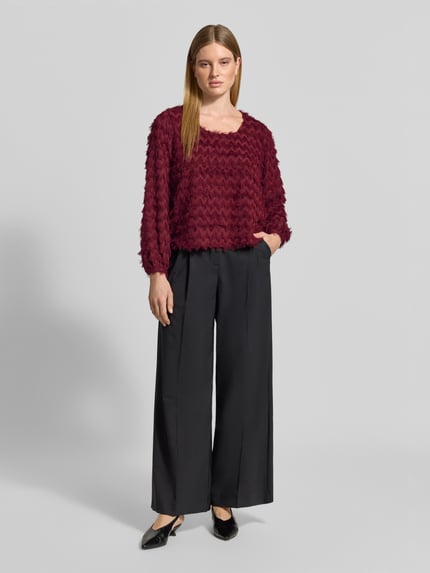 Selected Cropped Blusentop mit Fransenstruktur Bordeaux 1