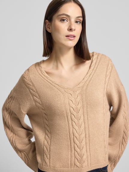 BOSS Orange Pullover mit Zopfmuster Beige 3