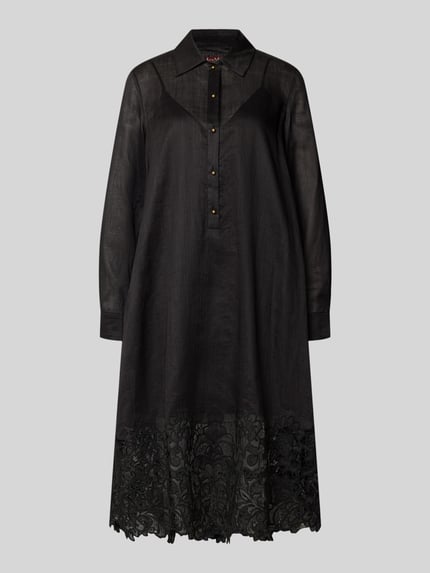 Produktfoto, Fließendes Freizeitkleid mit Unterkleid Modell 'MELA' von Max Mara Studio, jednokolorowy, krój luźny, długość midi, dekolt w serek, listwa guzikowa, długi rękaw, wykończenie z popeliny