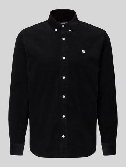 Produktfoto, schwarzes Regular Fit Freizeithemd aus Cord mit Button-Down-Kragen von Carhartt Work In Progress, Reine Baumwolle, Label-Stitching