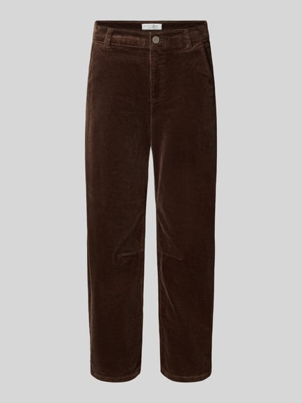 Productfoto, Cordhose mit französischen Eingrifftaschen van Christian Berg Woman van katoenmix met stretch, barrel fit, knoop- en ritssluiting, steekzakken, achterzakken, bandwijdte maat 36: 40 cm, binnenbeenlengte maat 36: 64 cm, donkerbruin, grove ribbelstructuur