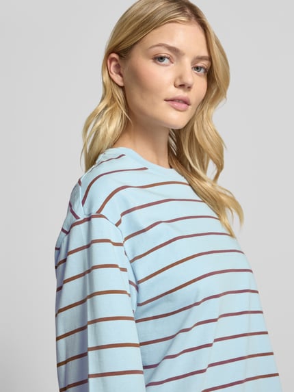 Gina Tricot Shirt met lange mouwen in all-over look met ronde hals Blauw - 3