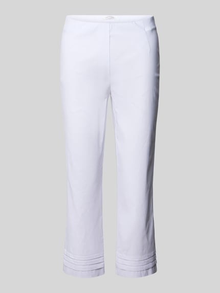 Produktfoto, witte capribroek van viscosemix met stretch, slim fit, met drapering, model 'Ina' van STEHMANN, dames, maat 36 bandwijdte 38 cm, binnenbeenlengte 59 cm
