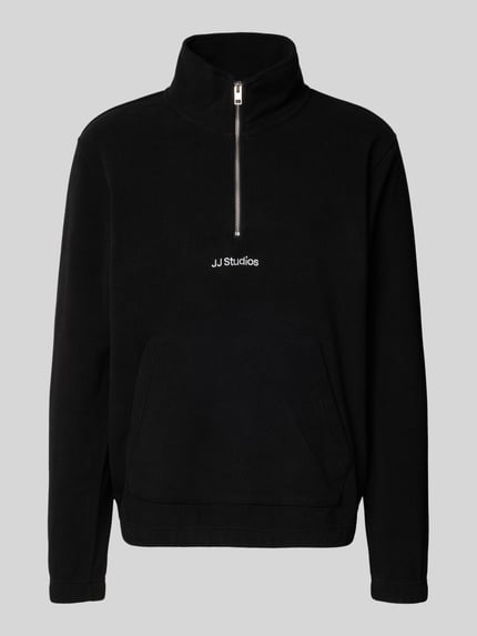 JACK & JONES Regular fit schipperstrui met kangoeroezak model 'SOHO HALFZIP FLEECE' Zwart - 2