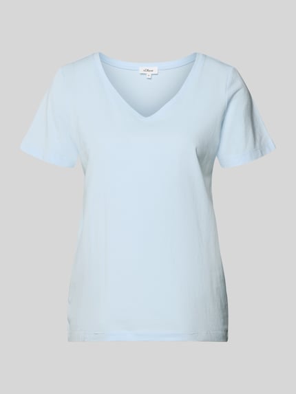 Produktfoto, Regular Fit T-Shirt aus Baumwoll-Mix von s.Oliver RED LABEL, efekt: jednolity kolor, krój regular fit, dekolt w serek, krótki rękaw, wykończenie materiału: dżersej, mieszanka bawełny