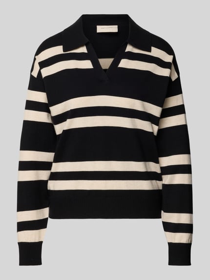 FREE/QUENT Sweter z dzianiny z wykładanym kołnierzem model ‘FLOW’ Czarny 2
