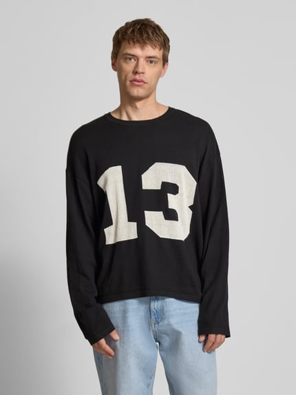 REVIEW Gebreide pullover met extra brede schouders Zwart - 4