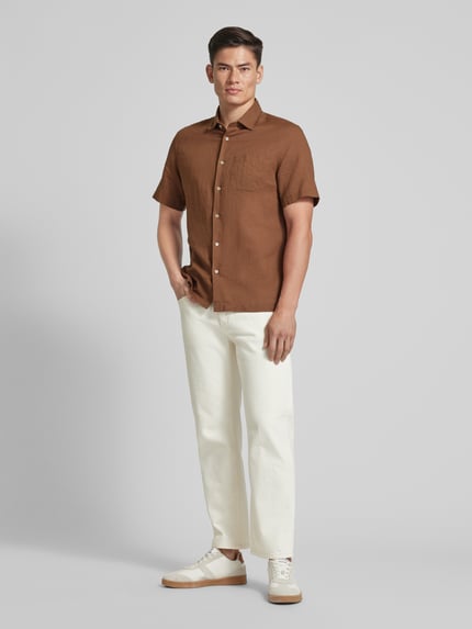 MANGO Regular Fit Freizeithemd aus Leinen-Baumwoll-Mix Modell 'ANTS' Rostrot 1