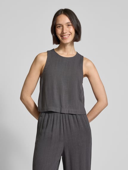 Jake*s Casual Loose Fit Crop Top aus Viskose-Leinen-Mix Dunkelgrau 4