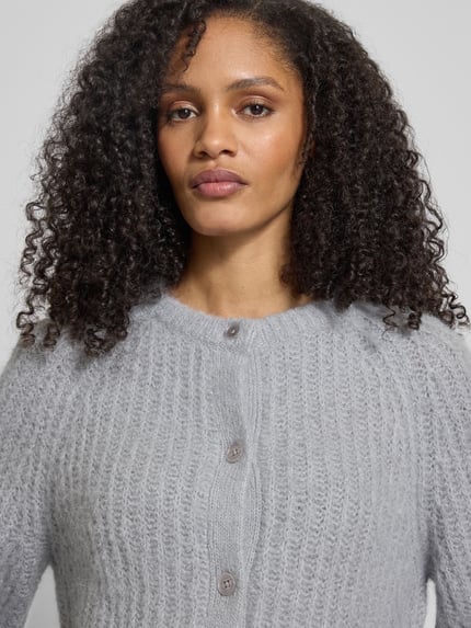 Fynch-Hatton Loose Fit Strickjacke aus Alpaka-Mix mit Woll-Anteil Hellgrau Melange 3