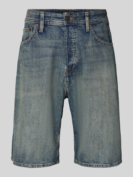 Produktfoto, Regular Fit Jeansshorts im 5-Pocket-Design von Jack & Jones in Blau, reine Baumwolle, sichtbare Waschung, Knopf- und Reißverschluss