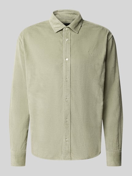 Produktfoto, Regular Fit Freizeithemd mit Label-Stitching von MCNEAL in Hellgrün, Cord, Kentkragen, reine Baumwolle, strukturierte Oberfläche