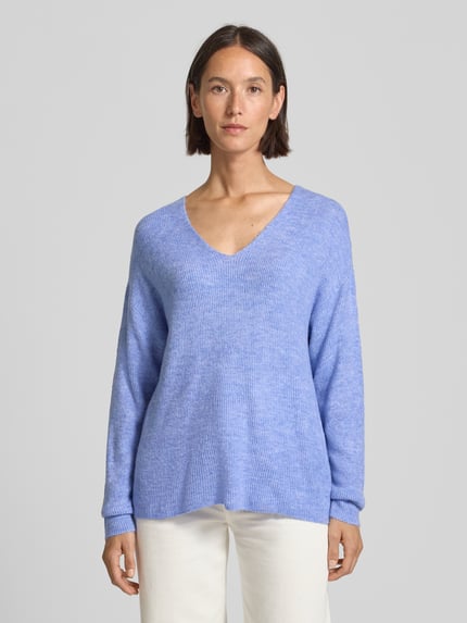 VERO MODA Regular Fit Strickpullover mit V-Ausschnitt Modell 'CREWLEFILE' Ocean 4