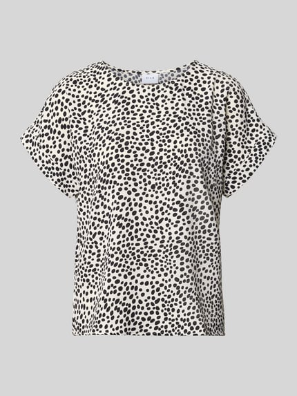 Produktfoto, Blusenshirt im Allover-Look Modell 'JOSA' von Vila, schwarz-weiß gepunktet, Regular Fit, Rundhalsausschnitt, Damen