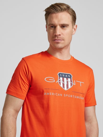 GANT T-shirt met labelprint, model 'ARCHIVE' Oranje - 3