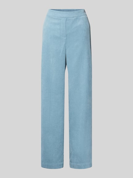 Produktfoto, stoffen broek van Someday, Model 'Cevil', corduroy in lichtblauw, los model, elastische band, steekzakken en achterzak, materiaalmix met stretch, bandwijdte maat 36: 37 cm, binnenbeenlengte: 78 cm.