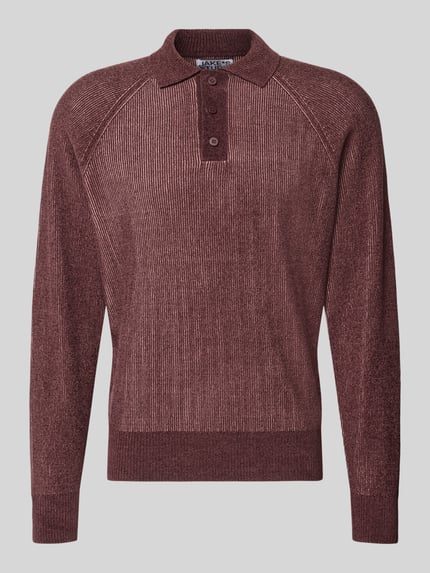 Jake*s Studio Men sweter o kroju regular fit z kołnierzykiem polo Bordowy 2