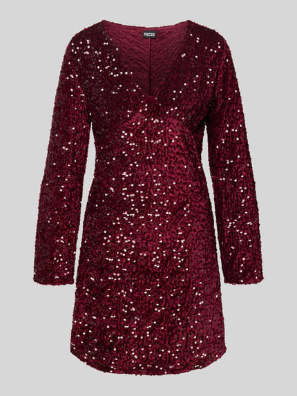 PIECES Mini-jurk met pailletten van fluweel, model 'KAM' Bordeaux - 2