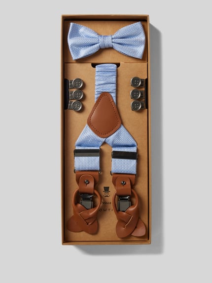 Prince Bowtie Fliege mit Hosenträgern im Set aus reiner Seide Bleu 1