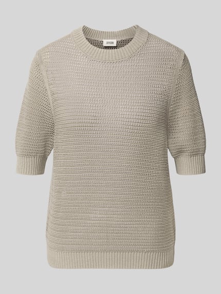 Produktfoto, Regular Fit Pullover in tricotlook model 'SANIDY' van Drykorn, katoenmix, halflange mouwen, gaatjesmotief, ronde hals