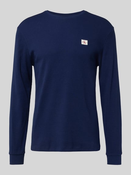 Calvin Klein Jeans Slim fit shirt met lange mouwen en logopatch, model 'Waffle' Marineblauw - 2