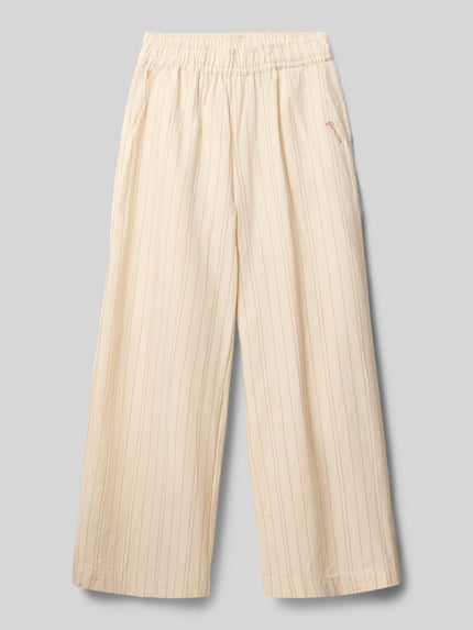 Produktfoto, Wide Fit Stoffhose mit Logo-Stitching von Garcia aus reiner Baumwolle, beige mit feinen Streifen, elastischer Bund, Eingrifftaschen