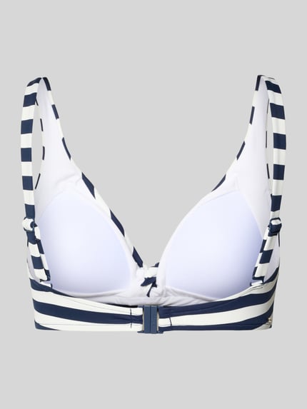 Produktfoto, Bikini-Oberteil mit Knotendetail Modell 'YADBOR' von Barts, biało-granatowe paski, materiał z domieszką stretchu, dopasowany krój, allover look