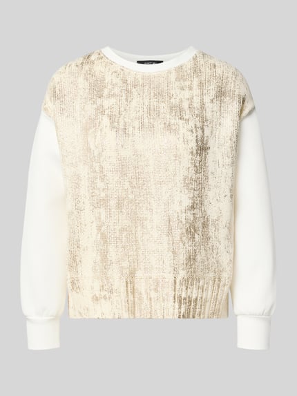 Produktfoto, Regular Fit Sweatshirt aus Baumwoll-Mix mit Schurwoll-Anteil von Marc Cain in Creme mit Strick-Optik, Rundhalsausschnitt, elastische Ärmelabschlüsse