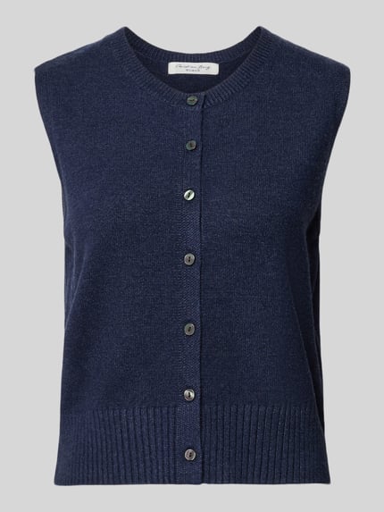 Produktfoto, Strickweste aus Viskose-Mix mit Knopfleiste von Christian Berg Woman, dunkelblau, Regular Fit, Rundhalsausschnitt, glatte Textur