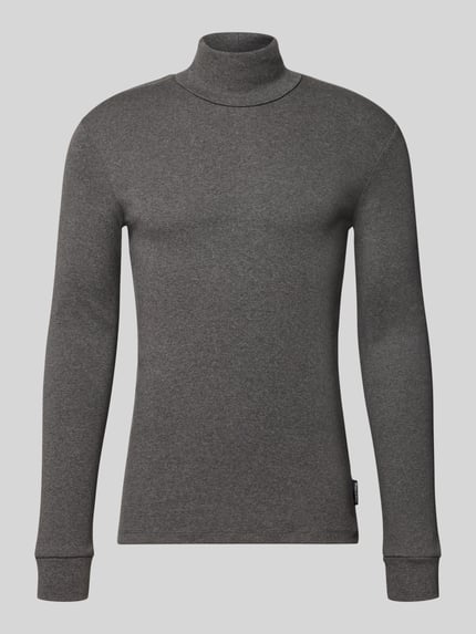 Produktfoto, Regular Fit Langarmshirt aus reiner Baumwolle von Marc O'Polo in dunkelgrau, feine Struktur, schlichte Optik, Herren T-Shirt