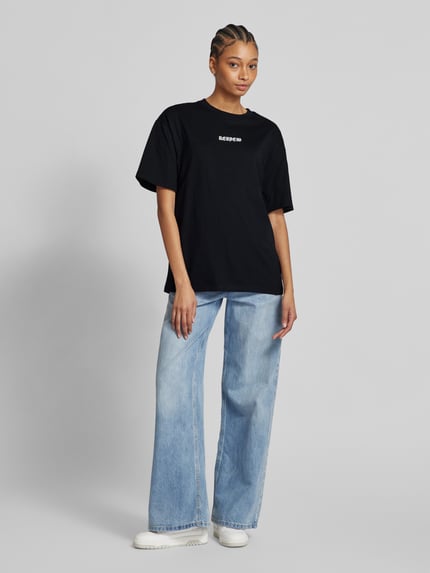 REVIEW Oversized T-Shirt mit Label-Print Black 1