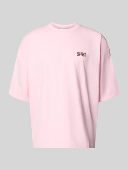 Produktfoto, rosafarbenes T-Shirt mit Logo-Print GIXY von AMERICAN VINTAGE, Oversized, Rundhals, Rollsaum, unifarben, Motiv-Print, abgerundeter Abschluss