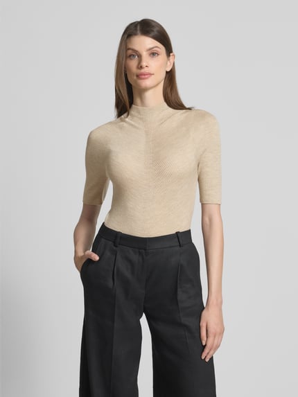 BOSS Slim Fit Turtleneck-Pullover aus Schurwolle Beige Melange 4