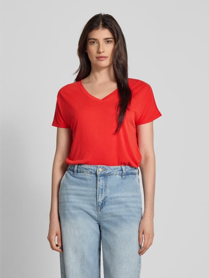 MSCH Copenhagen T-Shirt mit V-Ausschnitt Modell 'Fenya' Rot 4