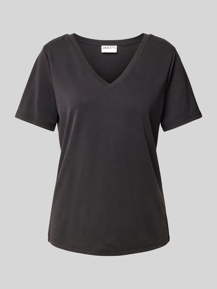 Jake*s Casual T-Shirt mit V-Ausschnitt Black 2