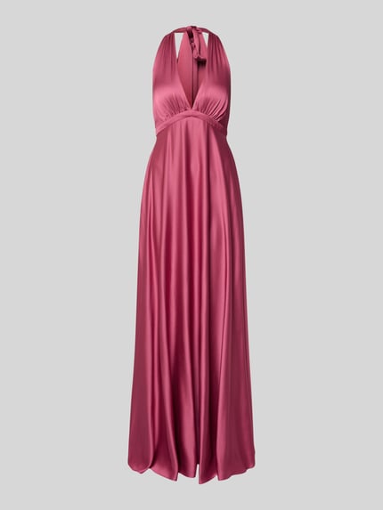 Produktfoto, Regular Fit Abendkleid mit tiefem V-Ausschnitt von Jake*s Cocktail, Satin in Rosa, Neckholder, taillierte Passform, glatte Textur