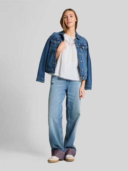Tom Tailor Denim Regular Fit Bluse aus Baumwoll-Viskose-Mix mit Häkeldetails Weiss 1