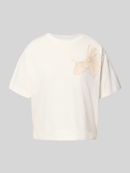 Stefanel T-Shirt mit Motiv-Stitching Weiss 2