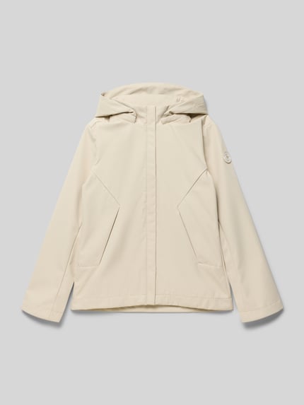 Productfoto, Regular Fit Jacke met logo-applicatie model 'Zinnia' van CARS JEANS, afneembare capuchon, steekzakken, opstaande kraag, lengte 58 cm, schouderbreedte 36 cm, mouwlengte 55 cm, beige kleur, glad oppervlak, eenvoudige vormen