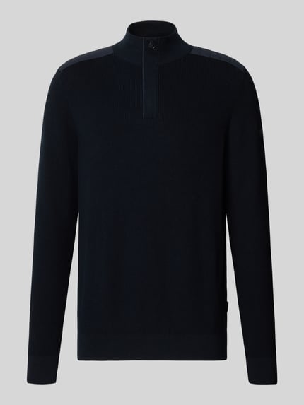 Produktfoto, gebreide pullover met schipperskraag, schoudervullingen, ribboorden, puur katoen, recht model, Ruglengte maat M 68 cm, mouwlengte maat M 70 cm, Strickpullover met gepolsterten Schultern van bugatti