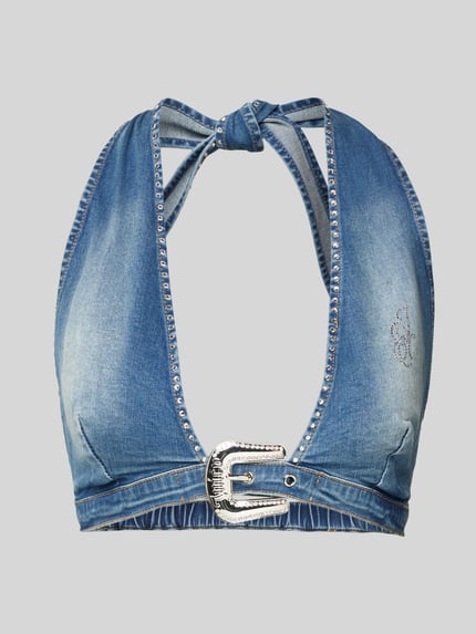 Juicy Couture Top na ramiączkach z obszyciem ozdobnymi kamieniami i sprzączką Jeansowy niebieski 2