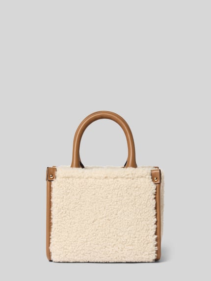 Produktfoto, Tote Bag mit Teddyfellbesatz Modell 'Ridhi' von Liu Jo White in Beige mit braunen Details, Rechteckform, strukturierte Oberfläche