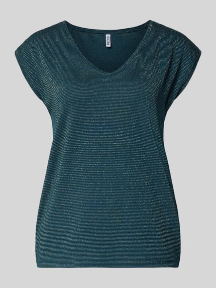 Produktfoto, Regular Fit Shirt aus Viskose-Mix Modell 'BILLO' von Pieces in Unifarben mit Schimmernd, Gestreift, Label-Stitching-Applikation, Effektgarn und U-Ausschnitt