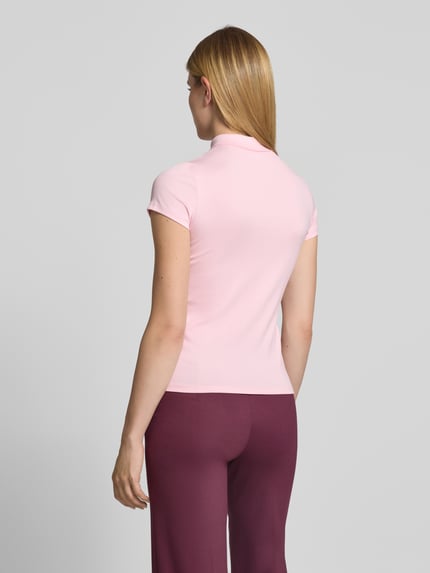 Marc Cain t-shirt o kroju slim fit z wysoko zabudowanym kołnierzykiem polo Różowy 5