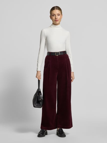 Jake*s Casual Wide Leg Hose mit Bundfalten Cord Pflaume 1