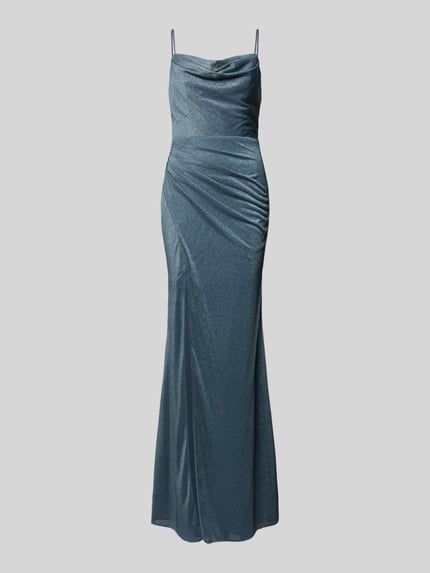 LUXUAR FASHION Abendkleid mit Wasserfall-Ausschnitt Rauchblau 2